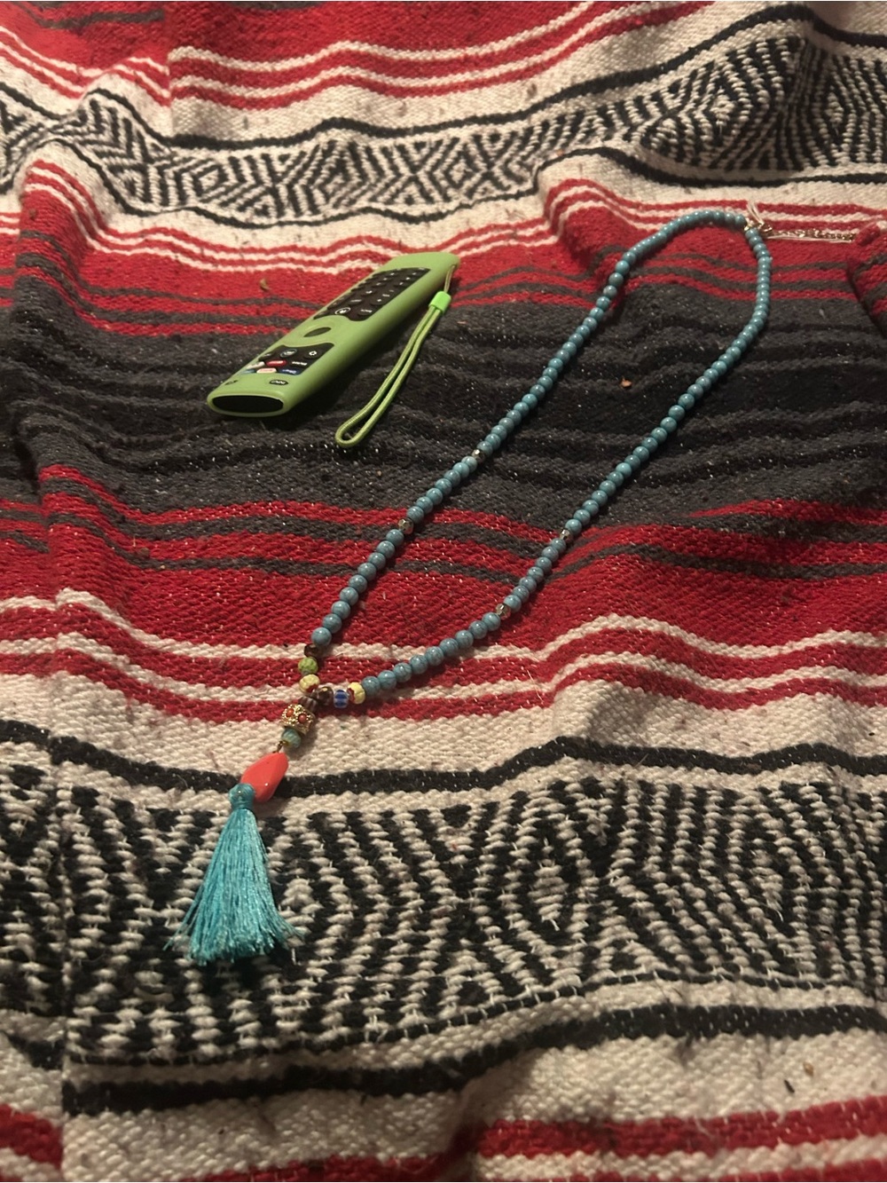 Anthropologie Turquoise Beaded Tassel Necklace with Coral Accent